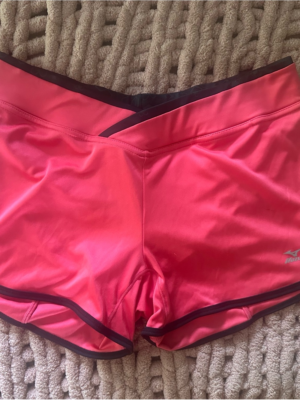 Mizuno Bright Pink Athletic Liner Shorts with Black Crisscross Waistband Size S